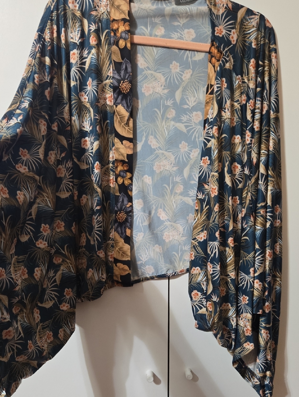 Michele Navy Floral Draped Kimono Jacket